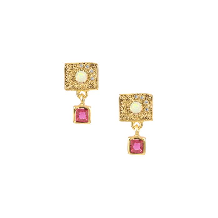 Hultquist - PInk opalus øreringe i forgyldt